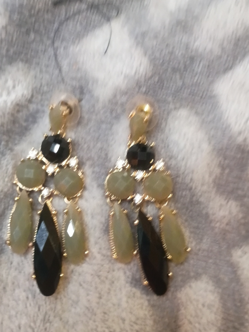 Gold-Tone Black and Olive Dangle Earrings